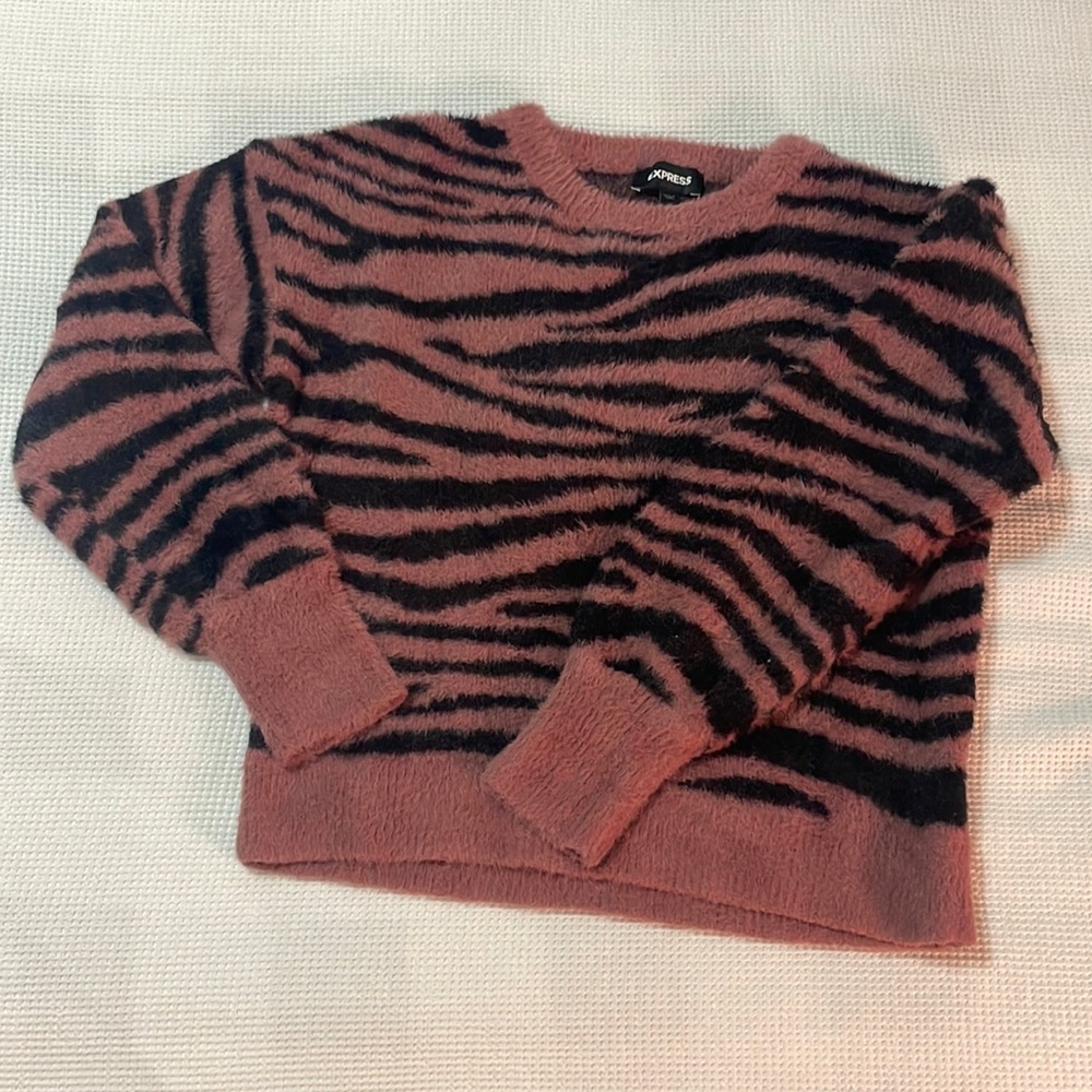 Express XS Mauve tiger stripe fuzzy soft sweater